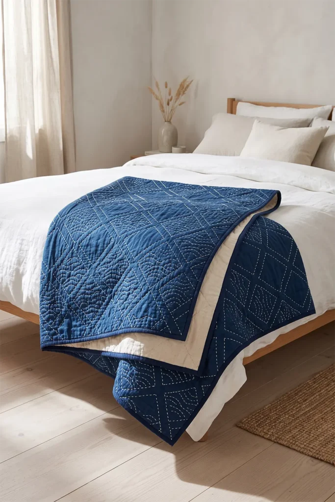 Elegant Moyozashi (Pattern Sashiko) Quilts for Serene Minimalist Bedrooms