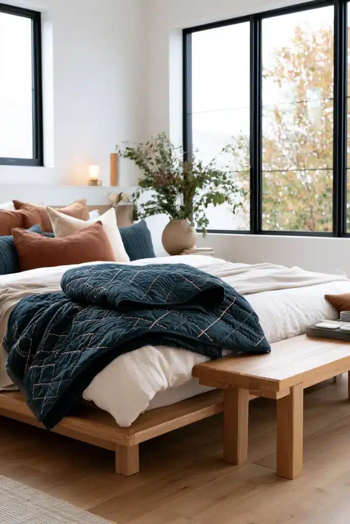 Elegant Moyozashi (Pattern Sashiko) Quilts for Serene Minimalist Bedrooms