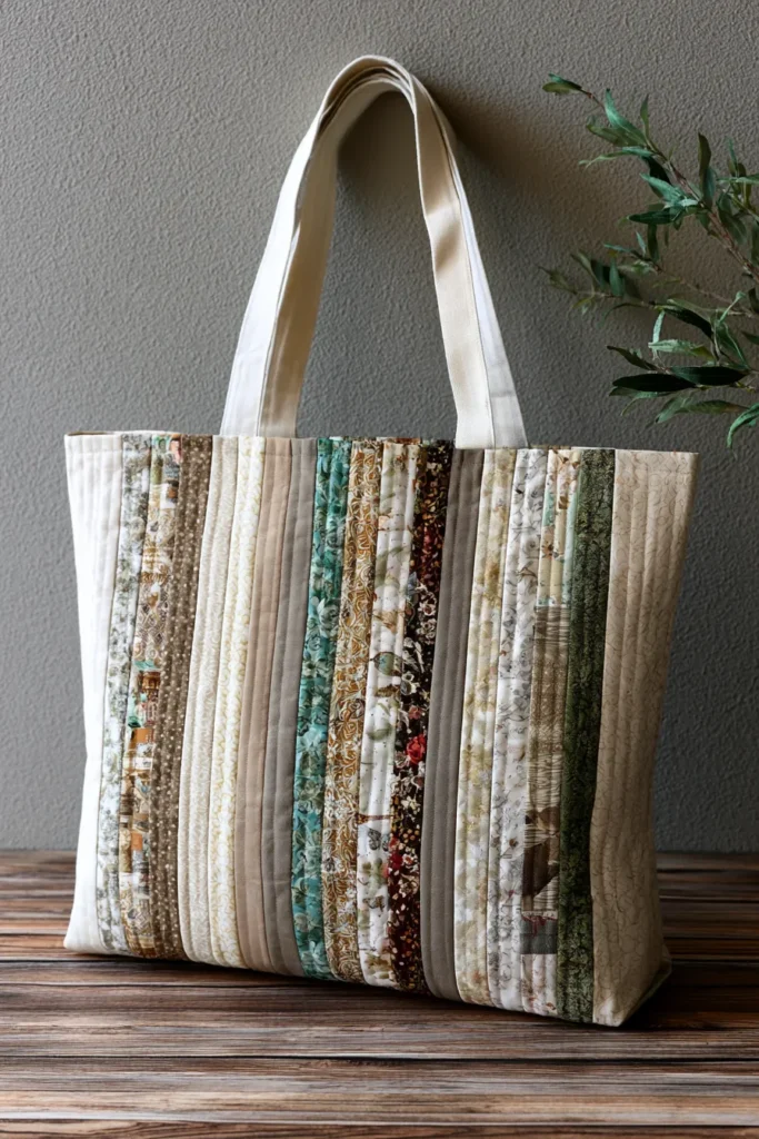 Elegant Neutral Jelly Roll Quilt Tote Bags for Minimalist Everyday Carry
