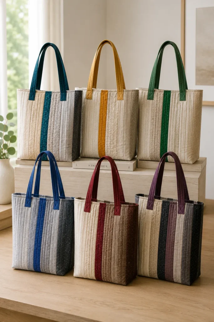 Elegant Neutral Jelly Roll Quilt Tote Bags for Minimalist Everyday Carry