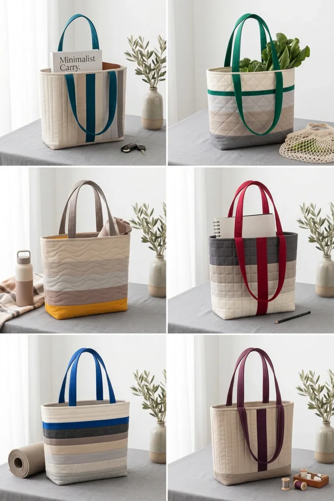 Elegant Neutral Jelly Roll Quilt Tote Bags for Minimalist Everyday Carry
