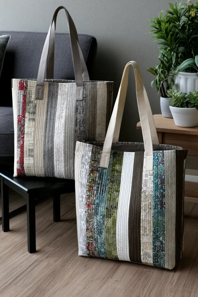 Elegant Neutral Jelly Roll Quilt Tote Bags for Minimalist Everyday Carry