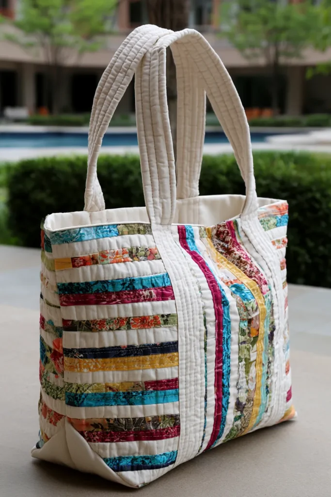 Elegant Neutral Jelly Roll Quilt Tote Bags for Minimalist Everyday Carry