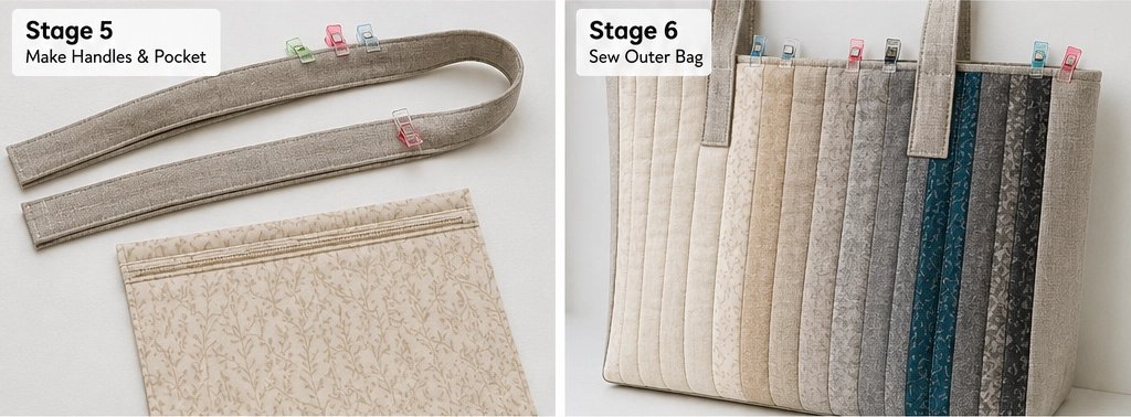 Elegant Neutral Jelly Roll Quilt Tote Bags for Minimalist Everyday Carry