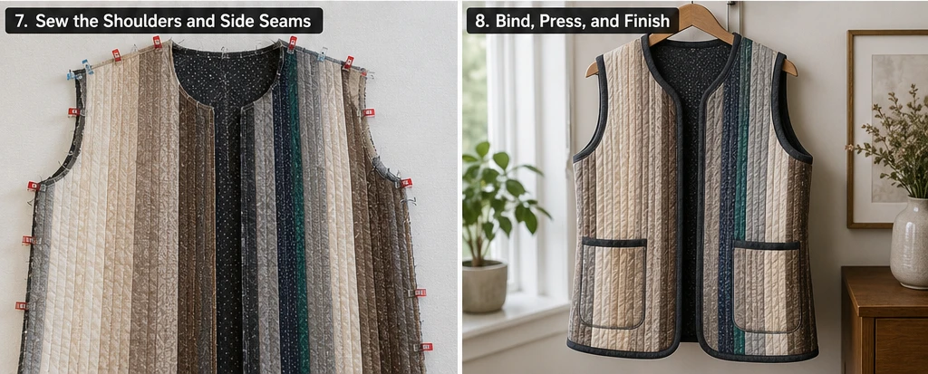 Elegant Tailored Jelly Roll Quilted Vests for Versatile Wardrobe Styling