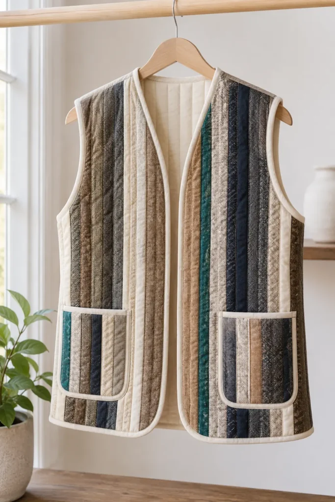 Elegant Tailored Jelly Roll Quilted Vests for Versatile Wardrobe Styling