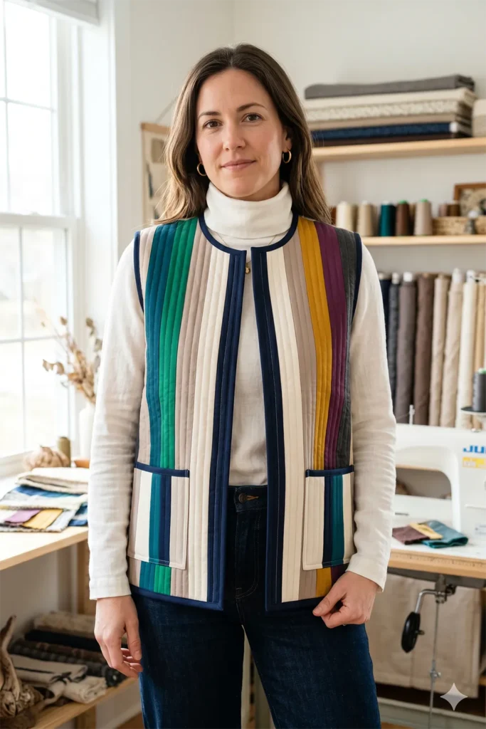 Elegant Tailored Jelly Roll Quilted Vests for Versatile Wardrobe Styling