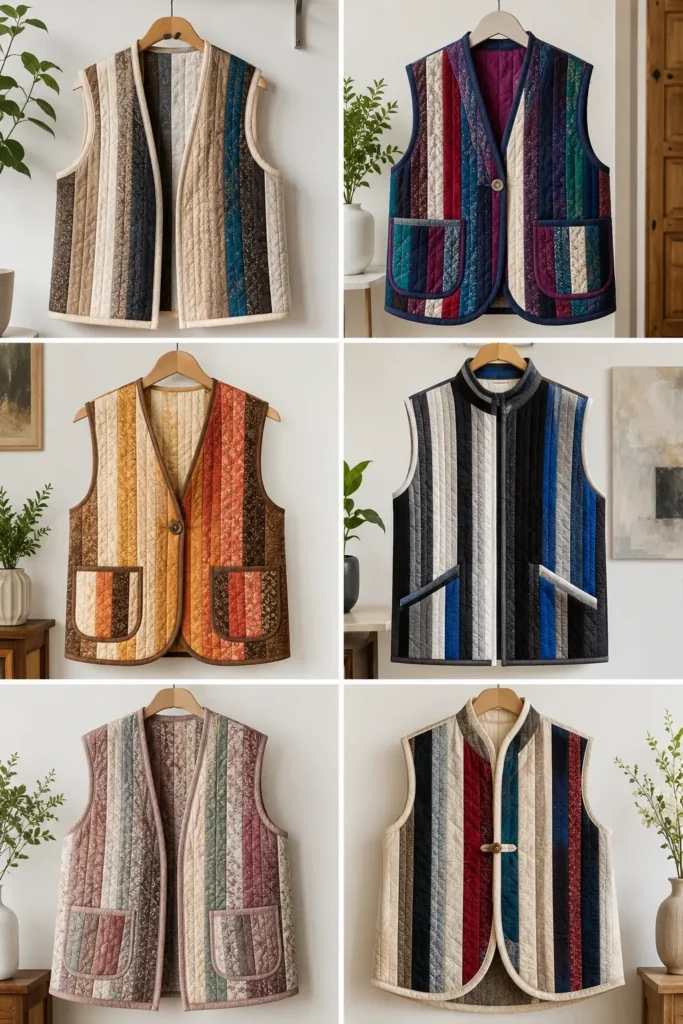 Elegant Tailored Jelly Roll Quilted Vests for Versatile Wardrobe Styling