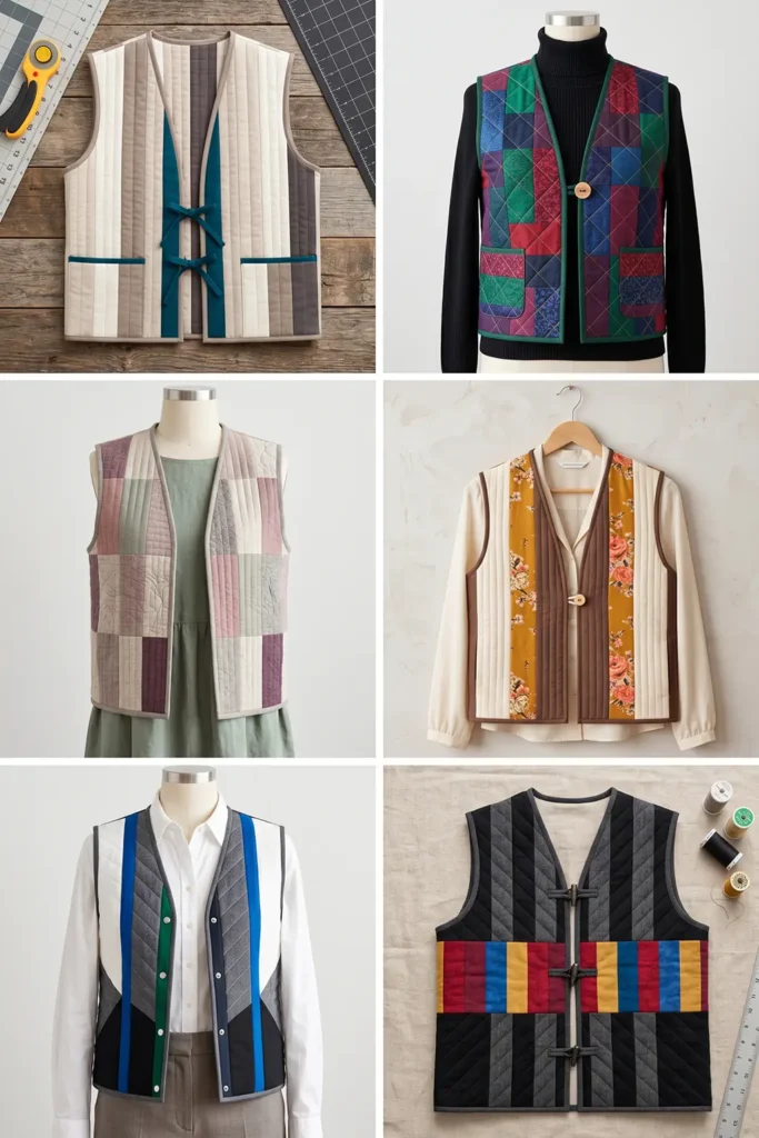 Elegant Tailored Jelly Roll Quilted Vests for Versatile Wardrobe Styling