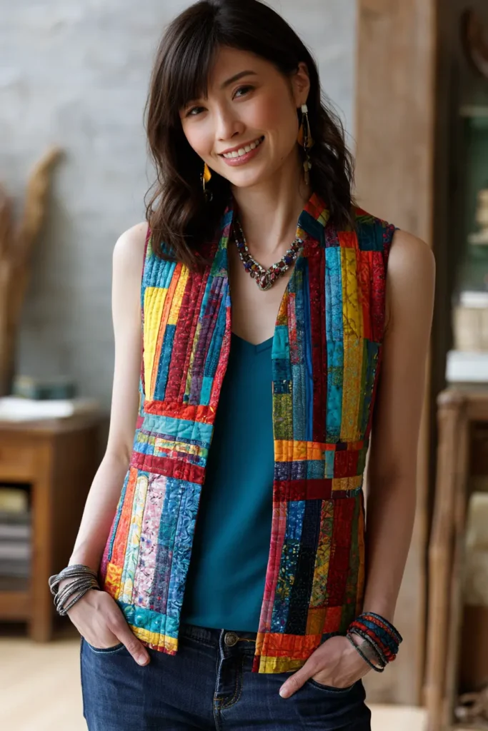 Elegant Tailored Jelly Roll Quilted Vests for Versatile Wardrobe Styling