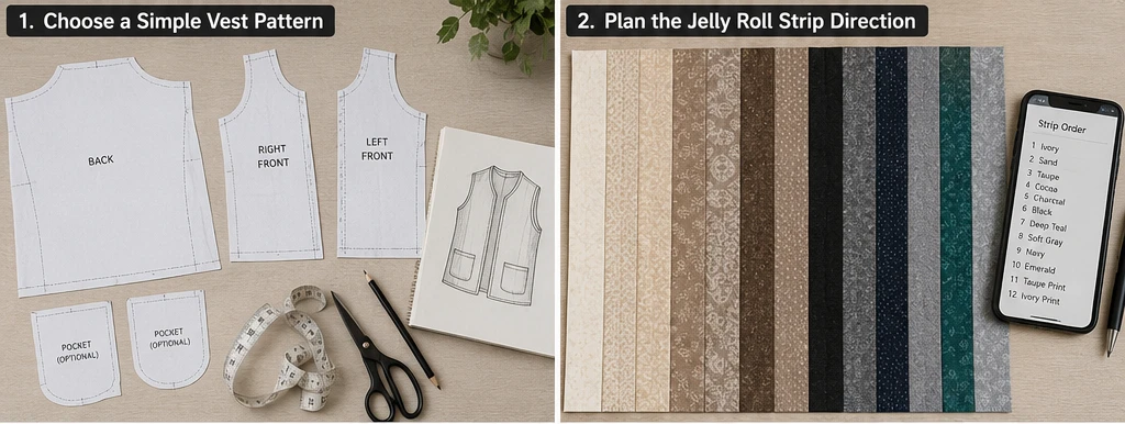 Elegant Tailored Jelly Roll Quilted Vests for Versatile Wardrobe Styling