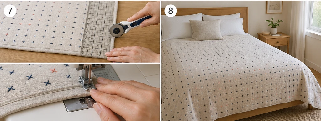 Juji Cross Sashiko Bed Covers for Subtle Geometric Detail