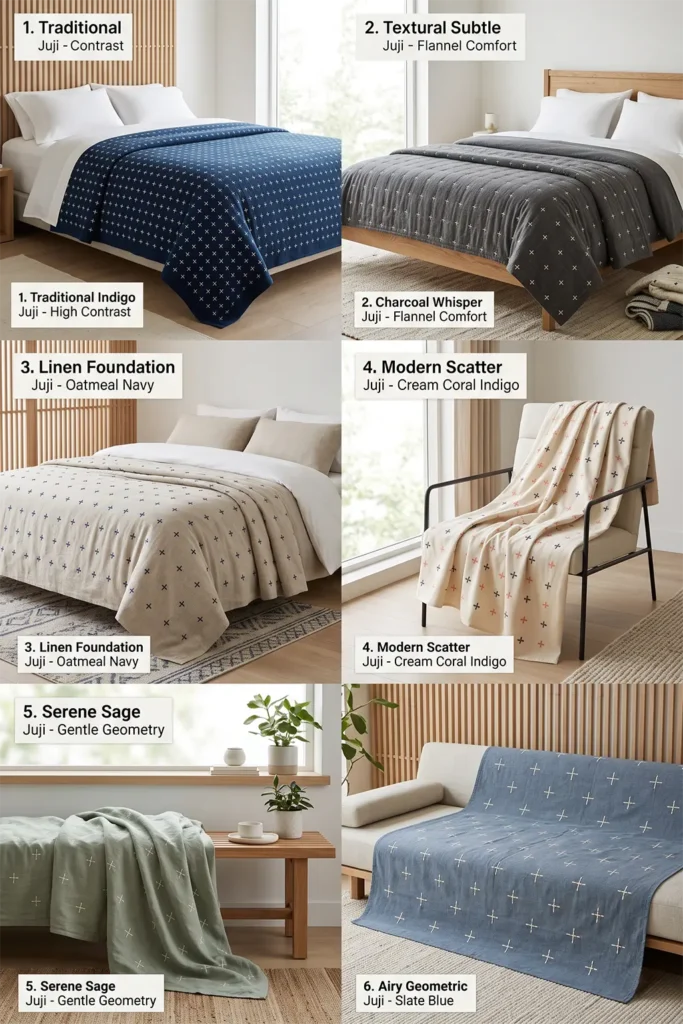 Juji Cross Sashiko Bed Covers for Subtle Geometric Detail