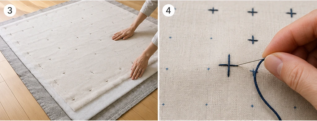 Juji Cross Sashiko Bed Covers for Subtle Geometric Detail