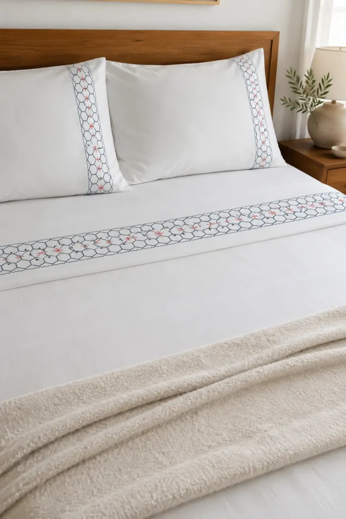 Kikkō Tortoise Shell Sashiko Bed Sheets for Stylish Bedrooms