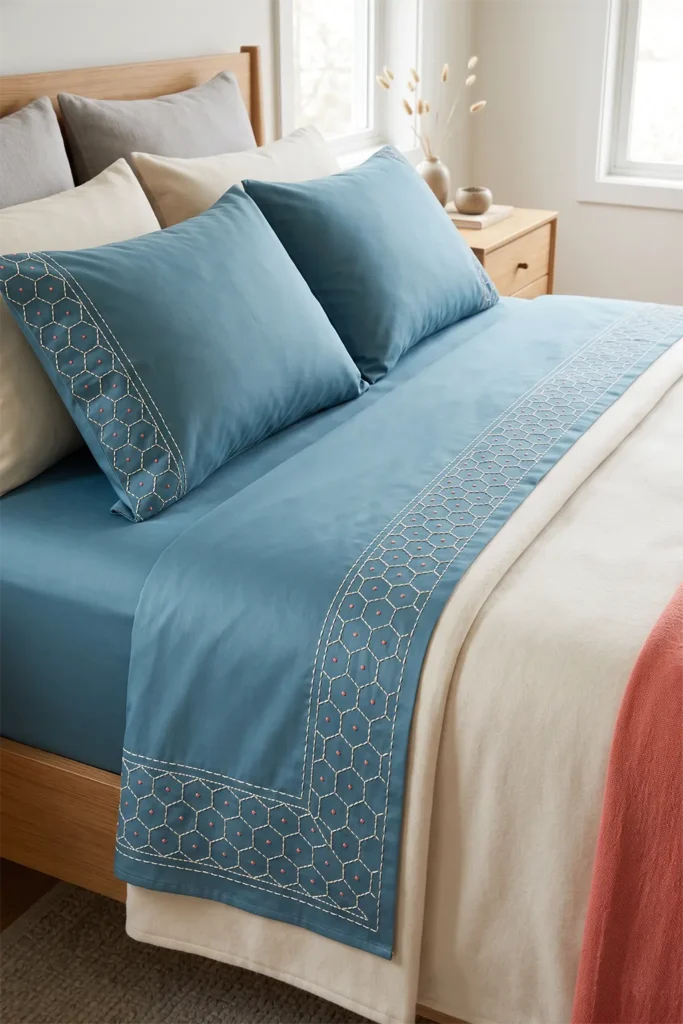 Kikkō Tortoise Shell Sashiko Bed Sheets for Stylish Bedrooms