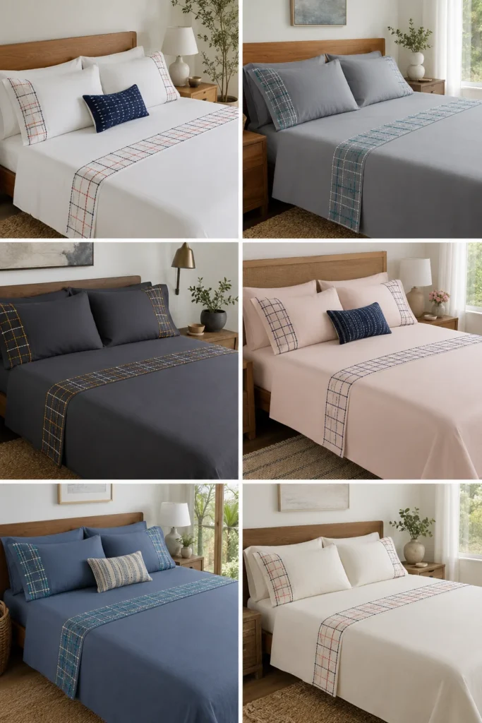Kōshi Checkered Sashiko Bed Sheets for Sophisticated Sleep Spaces