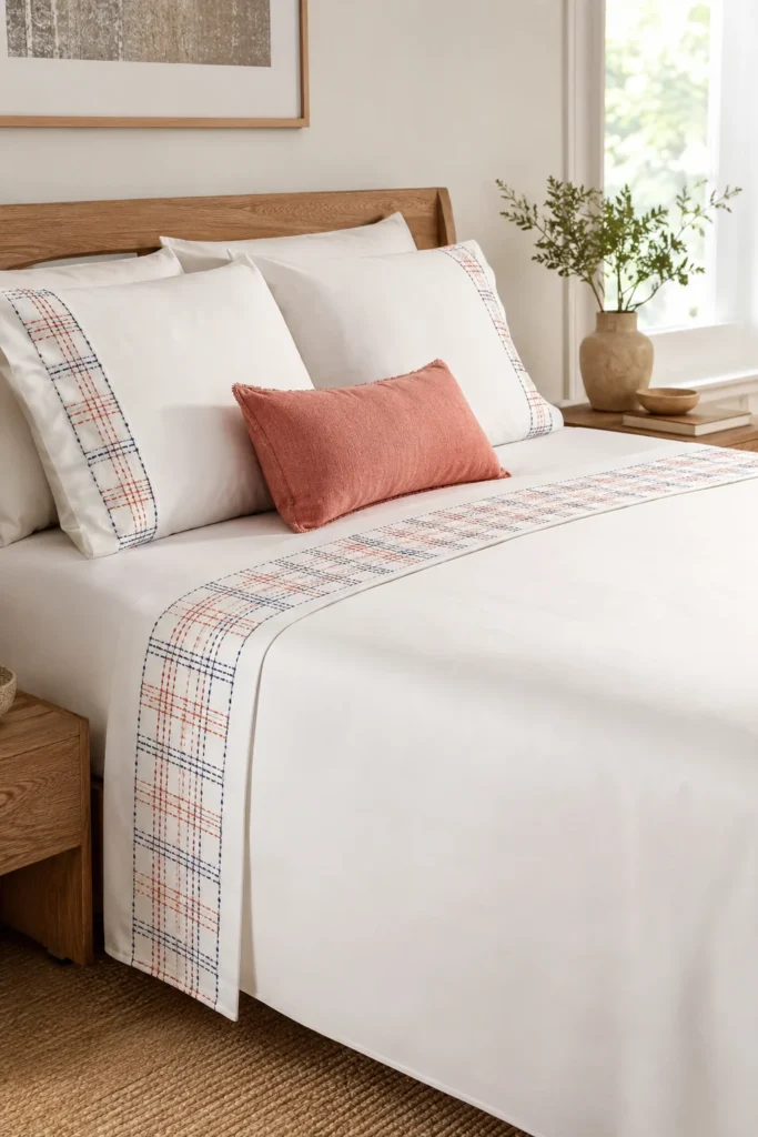Kōshi Checkered Sashiko Bed Sheets for Sophisticated Sleep Spaces
