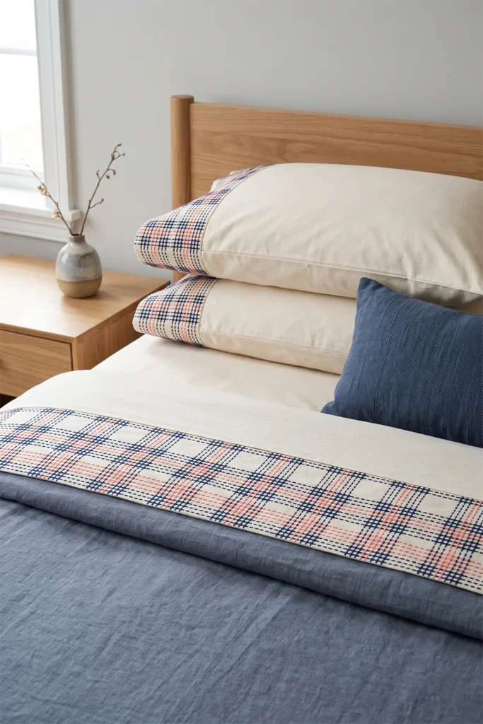 Kōshi Checkered Sashiko Bed Sheets for Sophisticated Sleep Spaces