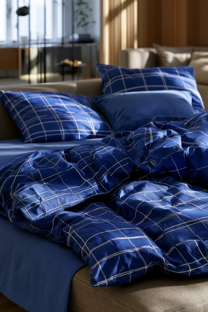 Kōshi Checkered Sashiko Bed Sheets for Sophisticated Sleep Spaces
