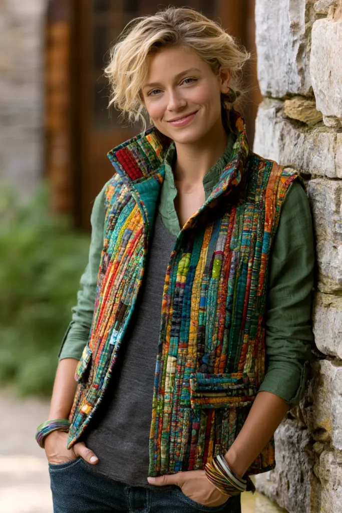Lightweight Jelly Roll Quilted Vests for Transitional Cozy Comfort