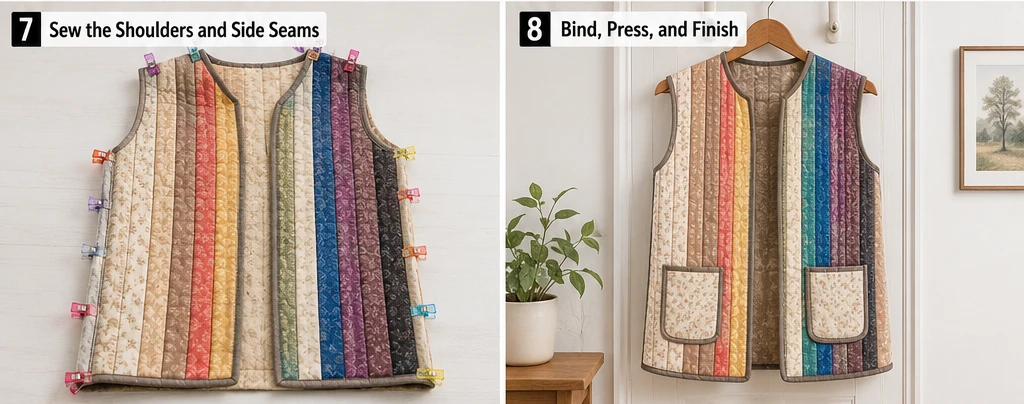 Lightweight Jelly Roll Quilted Vests for Transitional Cozy Comfort