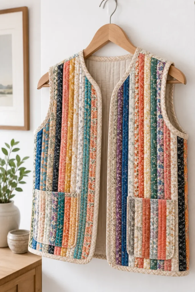 Lightweight Jelly Roll Quilted Vests for Transitional Cozy Comfort