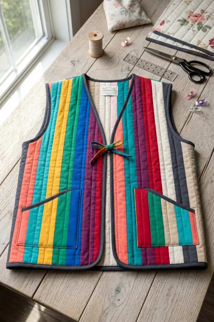 Lightweight Jelly Roll Quilted Vests for Transitional Cozy Comfort