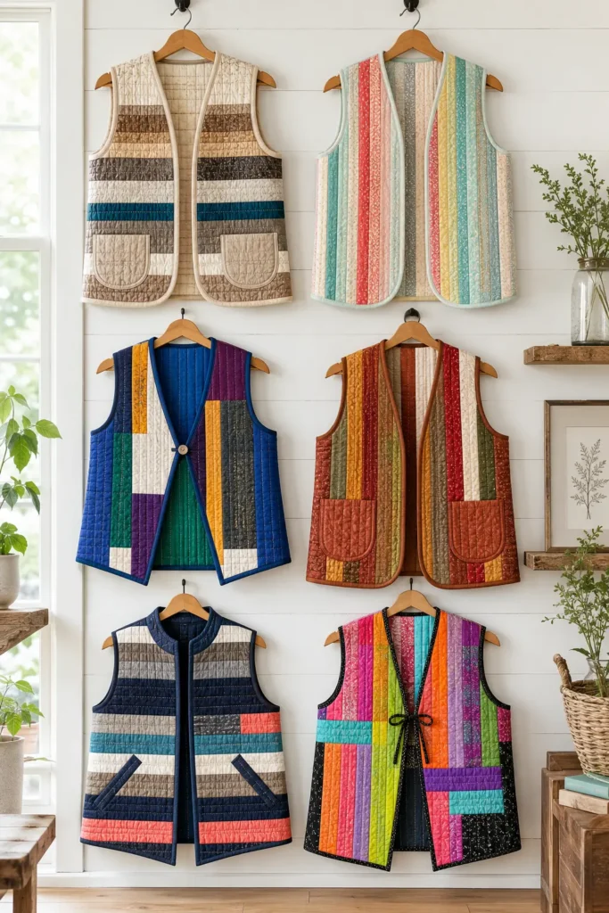 Lightweight Jelly Roll Quilted Vests for Transitional Cozy Comfort