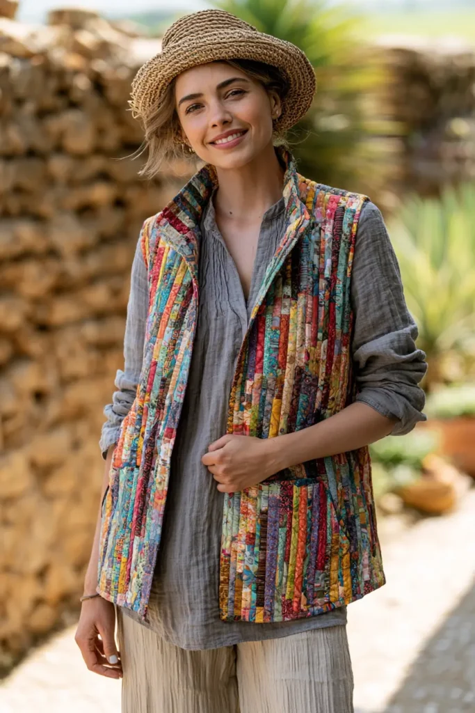 Lightweight Jelly Roll Quilted Vests for Transitional Cozy Comfort