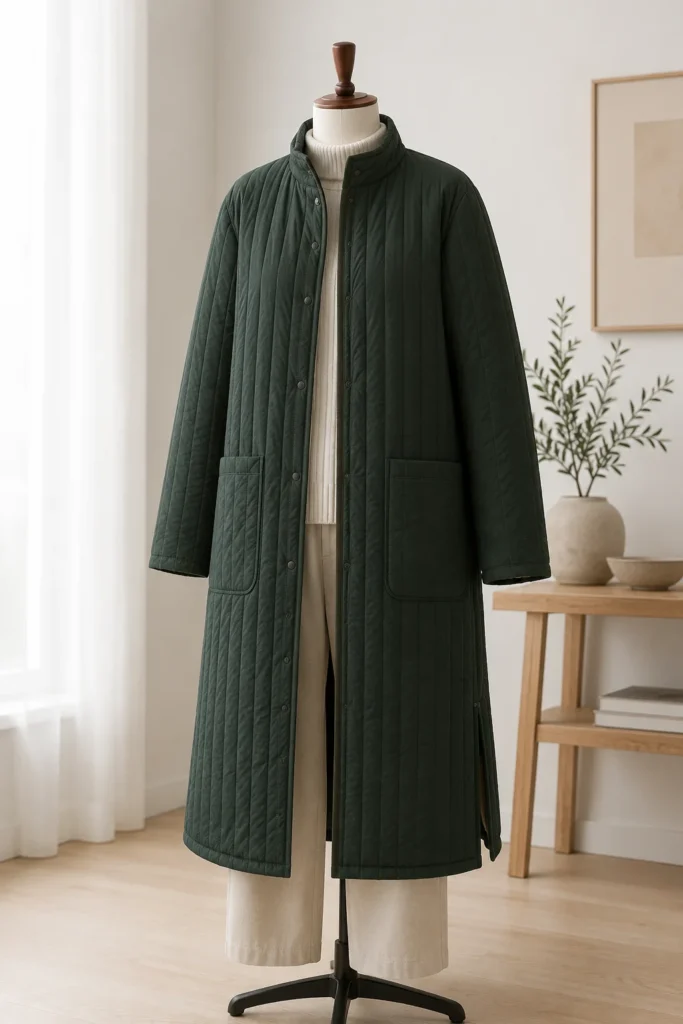 Longline Quilted Coat for Elegant Cold-Weather Layering