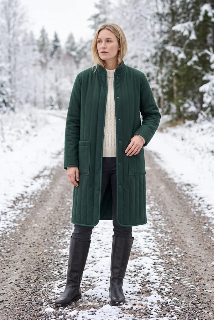 Longline Quilted Coat for Elegant Cold-Weather Layering