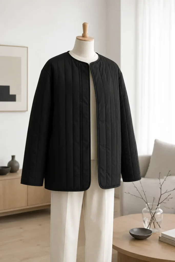 Minimalist Black Quilted Jacket for Timeless Nordic Elegance