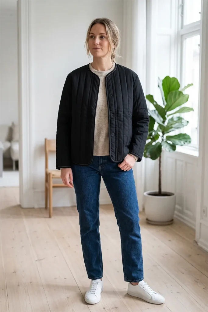 Minimalist Black Quilted Jacket for Timeless Nordic Elegance