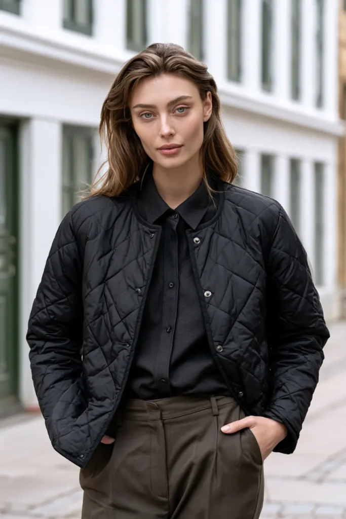 Minimalist Black Quilted Jacket for Timeless Nordic Elegance