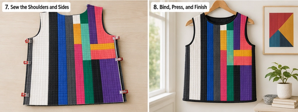 Modern Geometric Jelly Roll Quilted Tops for Unique Wearable Art