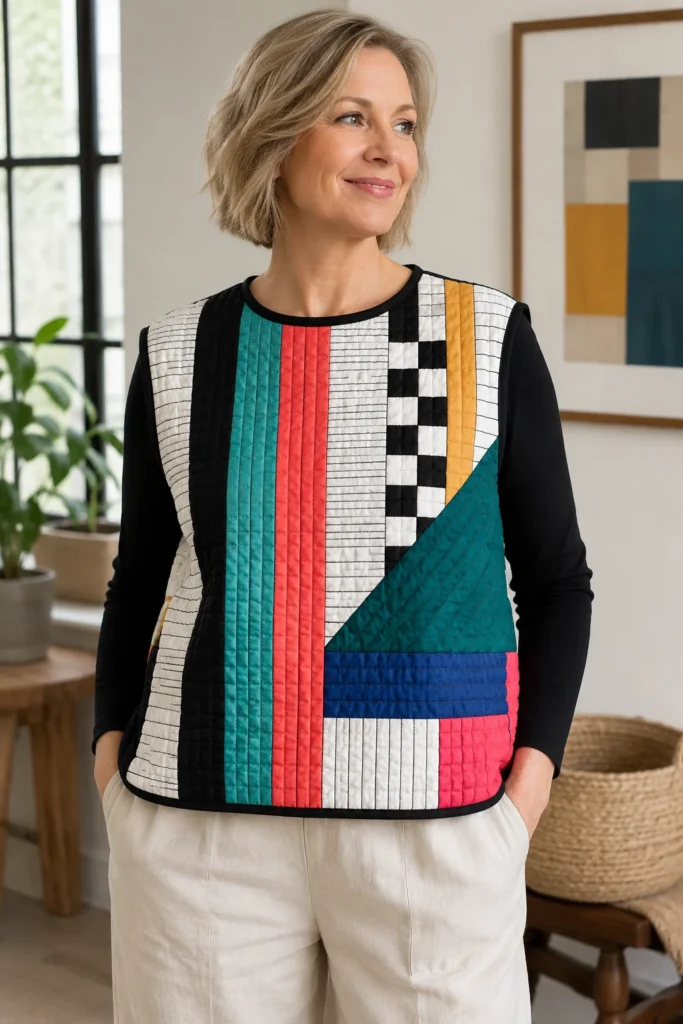Modern Geometric Jelly Roll Quilted Tops for Unique Wearable Art