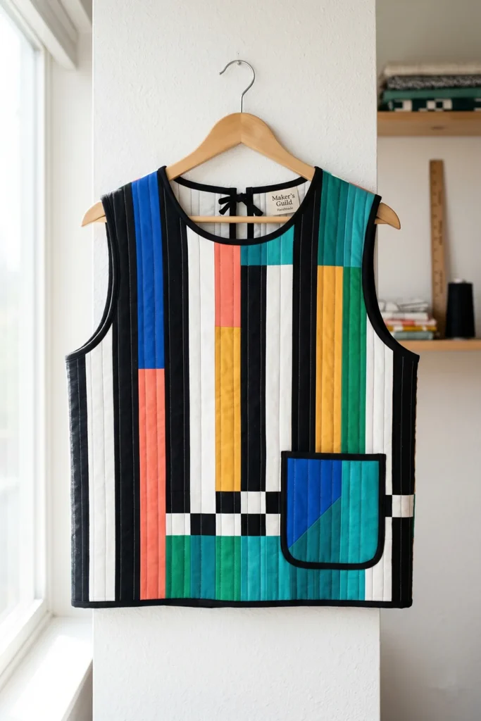 Modern Geometric Jelly Roll Quilted Tops for Unique Wearable Art