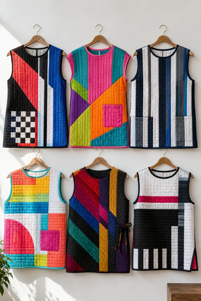 Modern Geometric Jelly Roll Quilted Tops for Unique Wearable Art