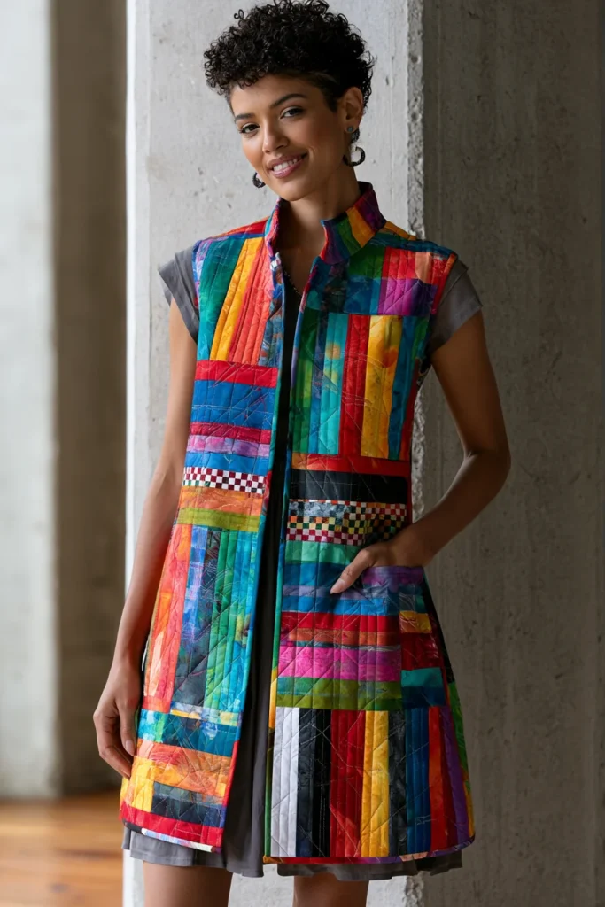 Modern Geometric Jelly Roll Quilted Tops for Unique Wearable Art