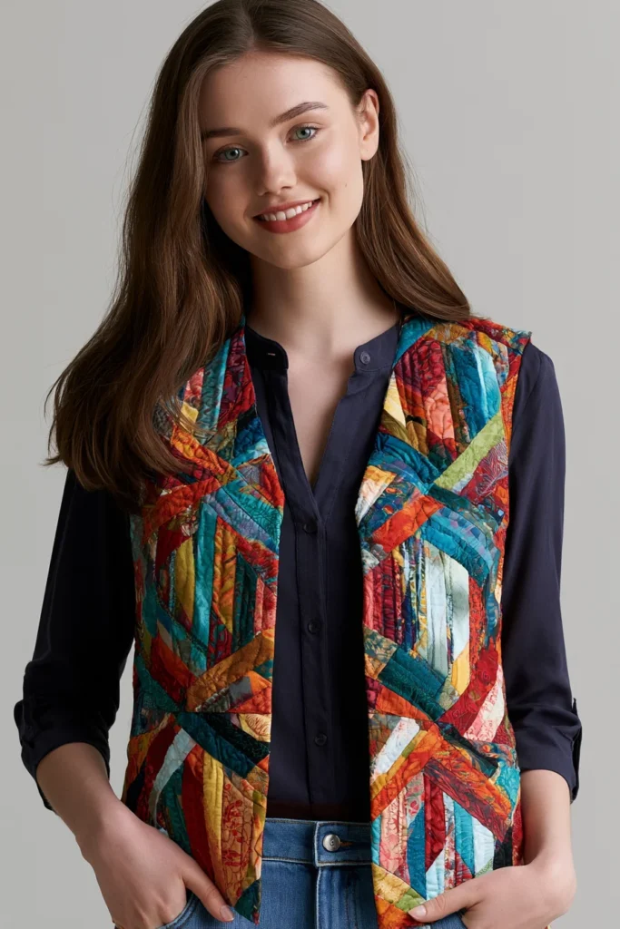 Modern Geometric Jelly Roll Quilted Tops for Unique Wearable Art