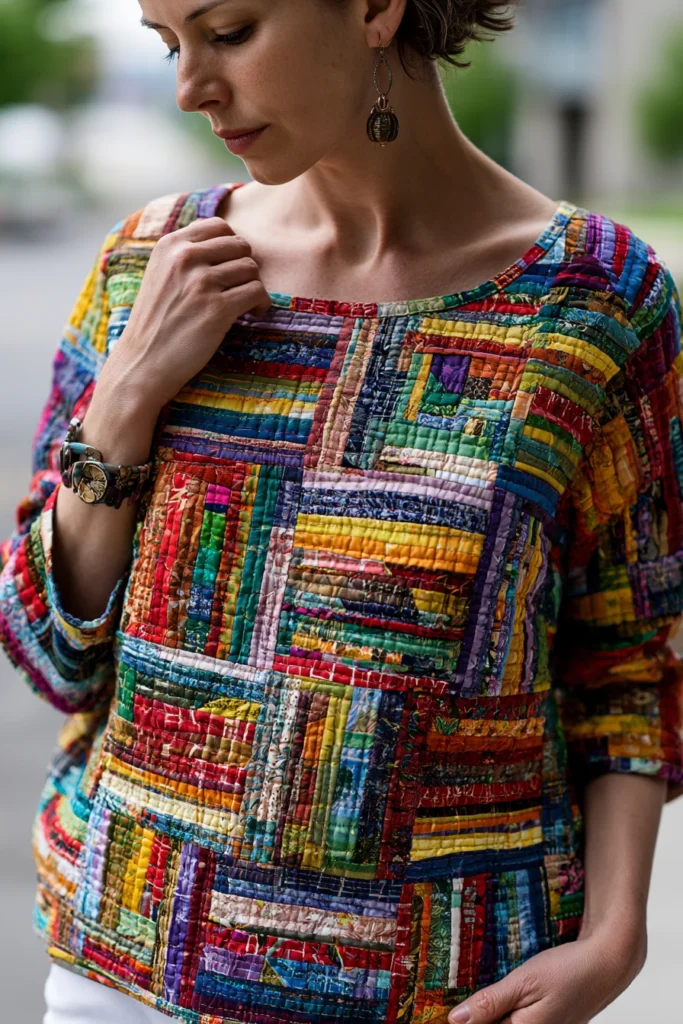 Modern Geometric Jelly Roll Quilted Tops for Unique Wearable Art