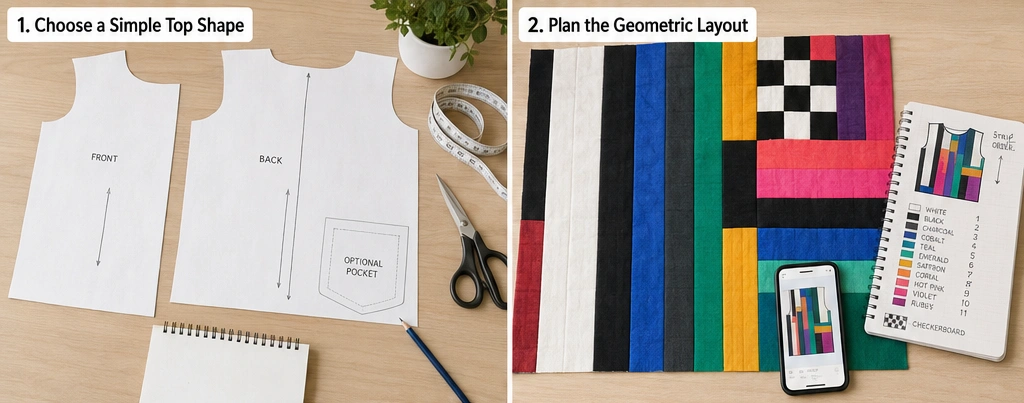 Modern Geometric Jelly Roll Quilted Tops for Unique Wearable Art