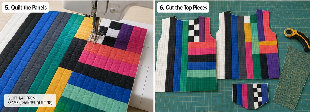 Modern Geometric Jelly Roll Quilted Tops for Unique Wearable Art
