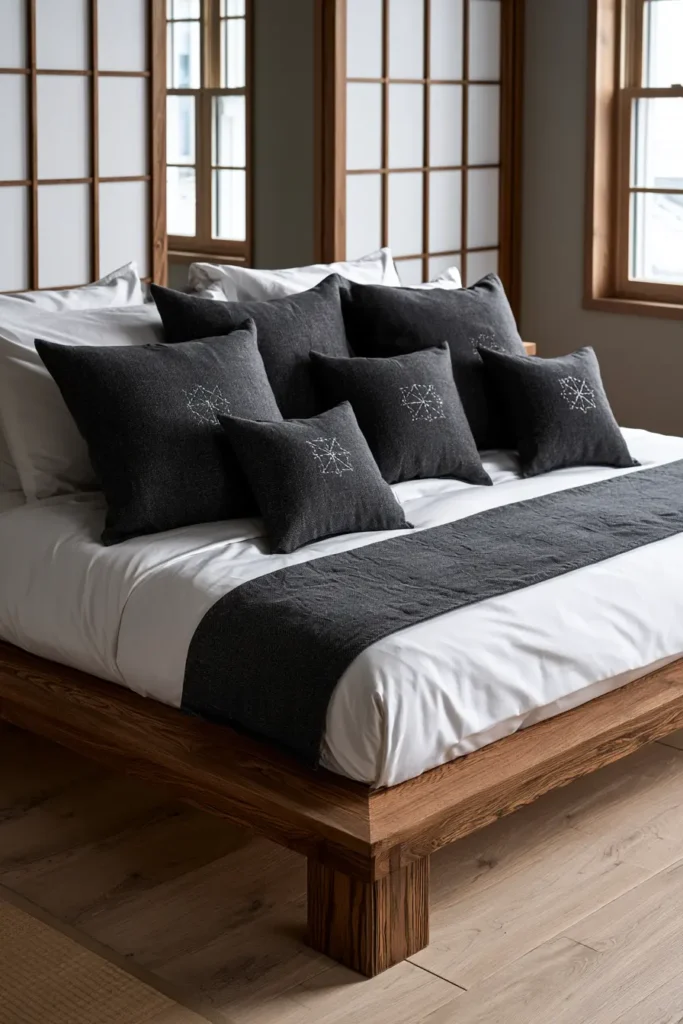 Monochrome Sashiko Pillow Covers for Chic Minimalist Accents