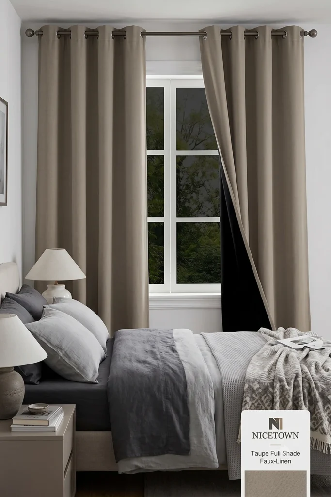 NICETOWN Stone Blue Full Shade Faux Linen Curtain Panels Long