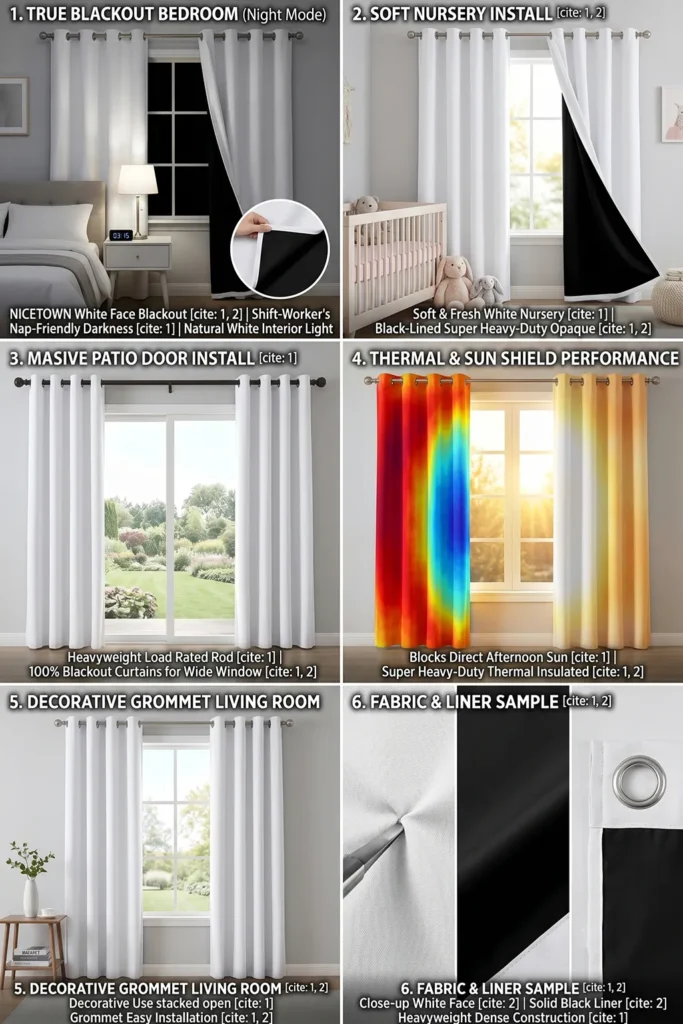 NICETOWN White 100% Blackout Curtains