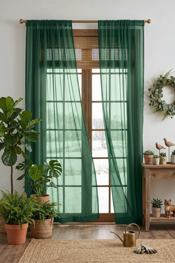OWENIE Green Sheer Voile Curtains 84 Inches