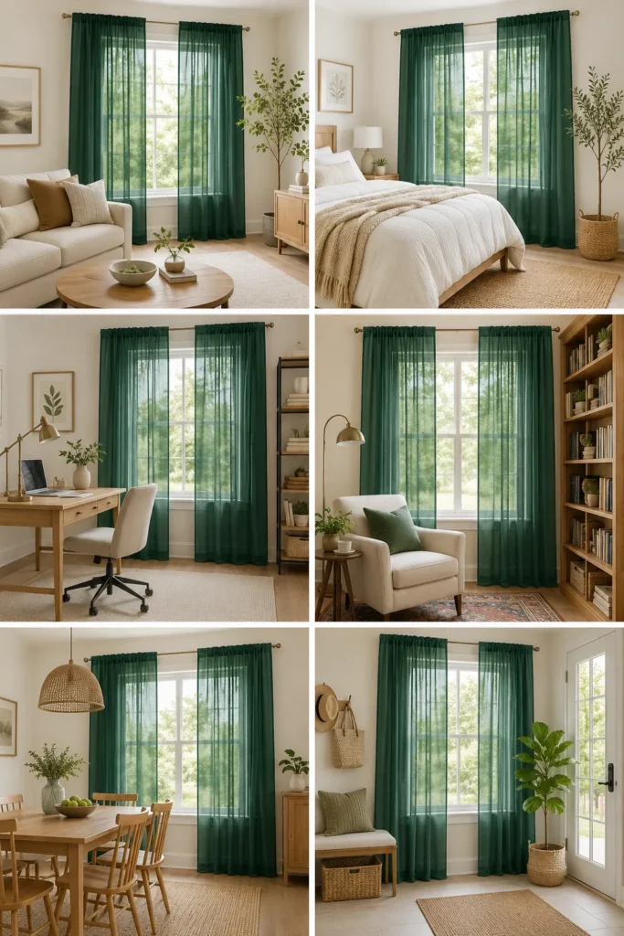 OWENIE Green Sheer Voile Curtains 84 Inches