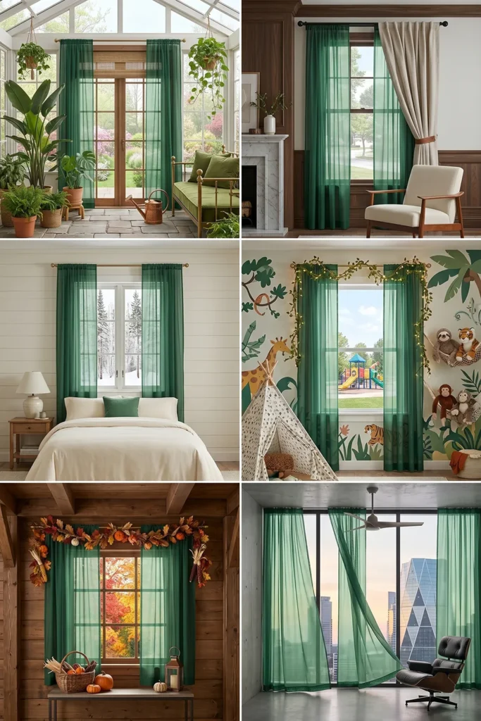 OWENIE Green Sheer Voile Curtains 84 Inches